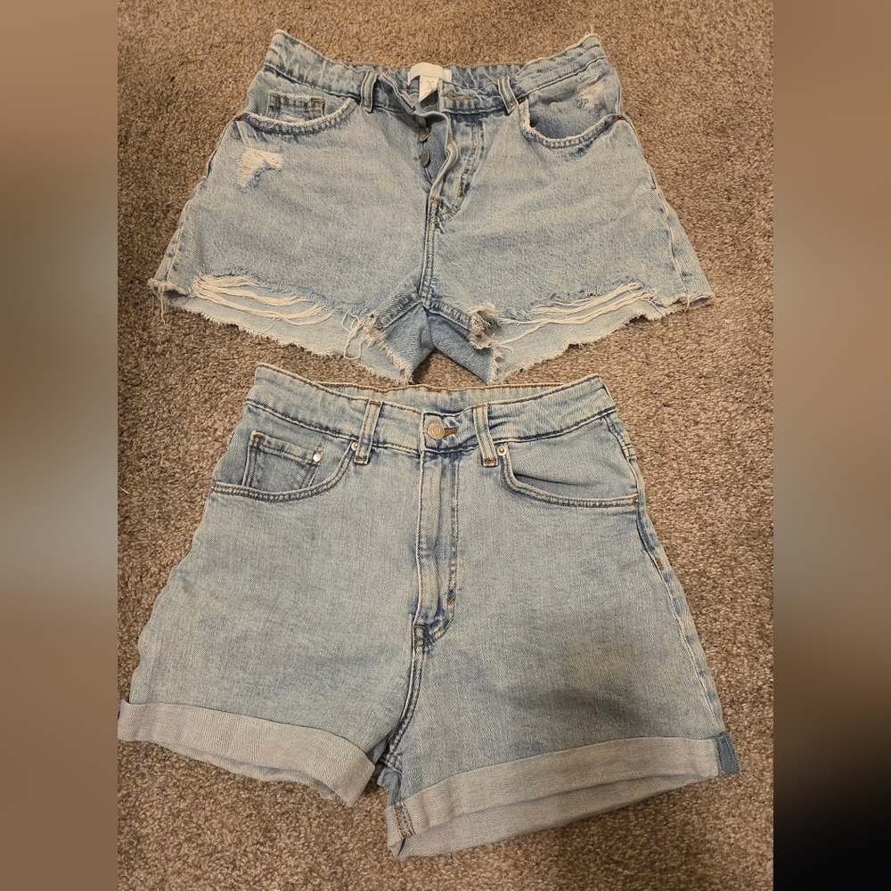 H&M 2  Blue Jean Shorts with Distressed Hem